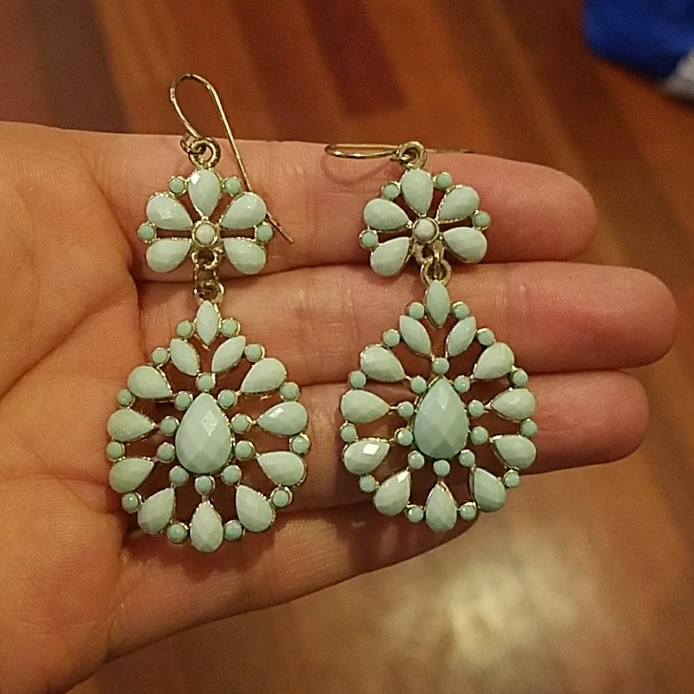 Teal dangly earrings - Picture 1 of 2